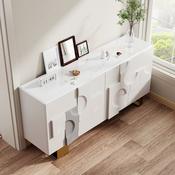 Modern Glossy Cream Sideboard with 3D Geometric Panels &amp; Gold Legs – Luxury Stylish Storage Cabinet/Side Board/Side Cabi image
