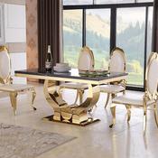 Custom Made Gold Stainless Steel Marble Dining Table – Modern Luxury Rectangular Design image
