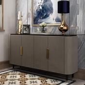 Elegant Fluted Sideboard with Gold Handles &amp; Black Top – Modern Storage Cabinet/Side Cabinet/Side Board for Luxurious Interiors image