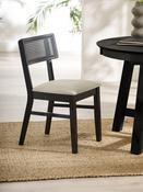 Annika Set of 2 Satin Black Natural Fabric Rattan Back Dining Chairs image