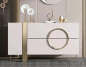 Modern White Sideboard with Gold Circular Handle &amp; Metal Base – Luxurious Storage Cabinet/Side Cabinet/Side Board for Elegant Spaces image