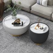 Custom Made Nordic Modern Luxury Living Room Furniture Round Rock Plate Gold Coffee Table Sets image