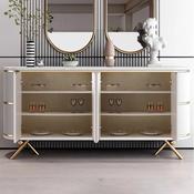 Modern Fluted Sideboard in Beige &amp; Gold – Luxury Storage Cabinet/Side Cabinet/Side Board with Curved Design &amp; Elegant Le image