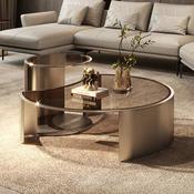 Custom Made High End Indoor Luxurious End Desk Round Metal Sofa Side Table Hall Decorative Glass Center Table 2 Pcs Nesting Coffee Table