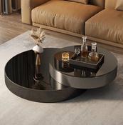 Custom Made New Coffee Table Italian Light Luxury Modern Rotating Size Round High-end Black Glass Living Room Home Coffee Table image