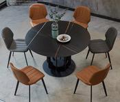 Custom Made Sleek rock plate Dining Table Set with an Italian-inspired, featuring a modern rotary telescopic round table. Perfect for small families image