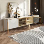 White &amp; Gold Marble Top TV Unit image