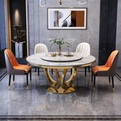 Custom Made Light luxury round Dining Table Set with a turntable, featuring a modern and simple design made of marble, ideal for high-end home use image
