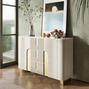 Modern Cream &amp; Gold Sideboard with Ribbed Drawers – Luxurious Storage Cabinet/Side Board/Side Cabinet with Curved Design image
