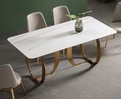 Custom Made Elegant Modern Minimalist Dining Table Set – Rectangular Stainless Steel Frame with Premium Italian Marble Top image