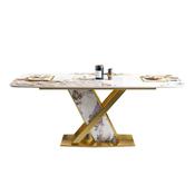 Custom Made Italian-inspired marble dining table with a modern minimalist design, featuring a sleek LCD stone rectangular surface, perfect for image