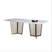 Custom Made Elegant Marble Dining Table with Gilded Stainless Steel Base – Ideal Long Table image