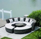 Villa garden balcony rattan sofa set with a round bed sofa, including a leisure table and chair combination, ideal for poolside relaxation image