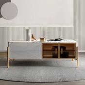 Custom Made Luxury White &amp; Gold Coffee Table with Marble Top and Glass Storage image