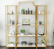 Golden Stainless Steel Entrance Book Shelf Bookcase Metal Display Rack Storage Holders &amp; Racks image