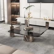 Custom Made Luxury Glass Coffee Table Living Room Furniture Stainless Steel Base Square Center Table Set Modern Style Coffee Table image