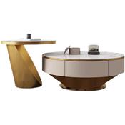 Custom Made Nordic Luxury Round Coffee Table Set Golden Modern Living Room Marble Top Tea Center Coffee Table image
