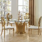 Custom Made Luxury Round Glass Dining Table with Gold Stainless Steel Base – Postmodern 4-Seater image