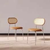 Vintage Rattan Dining Chair with Upholstered Seat – Wabi-Sabi Retro Café Style – Custom Made Dining Chair image