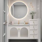 White Oak Bathroom Vanity with LED Mirror – Custom Made Bathroom Vanity image