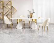 Custom Made Light Luxury Marble Dining Table – 220cm Rectangular Gold Stainless Steel Base image