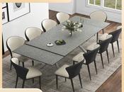Custom Made 10-Seater Extendable Rock Plate Dining Table – Modern Minimalist Folding Design image