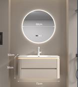 Cream Wall-Mounted Vanity with Smart Mirror &amp; Seamless Ceramic Basin – Custom Made Bathroom Vanity image