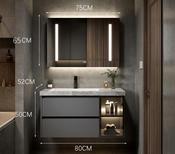 Italian Minimalist Grey Stone Vanity with Smart LED Mirror – Custom Made Bathroom Vanity image