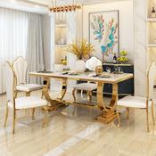 Custom Made Modern Titanium Gold Marble Dining Table Set – Light Luxury Design image