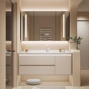 Cream Wall-Mounted Vanity with Smart Mirror – Custom Made Bathroom Vanity image