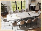 Custom Made Italian Minimalist Side-Stretch Dining Table – 6 to 10 Seater Luxury Rock Plate Design image