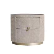 Custom Made Italian Round Leather Bedside Table – Rock Board Top Luxury Nightstand image