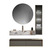 Luxury Wall-Mounted Stone Slab Vanity – Custom Made Bathroom Vanity image