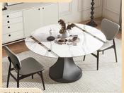 Custom Made Italian Minimalist Round Extendable Dining Table – Rock Slab Square-to-Round Folding Design image