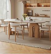 Custom Made French Cream Oval Dining Table with Rock Plate Top and Walnut Base – Modern Luxury image