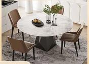 Custom Made Italian Minimalist Round Extendable Dining Table – 4 to 8 Seater Rock Plate Square-to-Round Design image