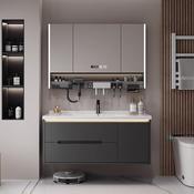 Smart Grey Bathroom Vanity with LED Mirror Cabinet – Custom Made Bathroom Vanity image