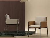 Italian Saddle Leather Dining Chair with Armrests – Modern Reception &amp; Hotel Style – Custom Made Dining Chair image