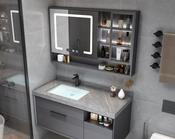Modern Grey Rock Slab Vanity with Smart Mirror – Custom Made Bathroom Vanity image