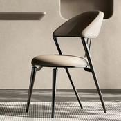 Italian Minimalist Luxury Leather Dining Chair – Modern Metal Frame, Padded Backrest – Custom Made Dining Chair image