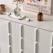 Modern White Sideboard with 3D Geometric Drawer Design &amp; Gold Base – Stylish Storage Cabinet/Side Cabinet/Side Board image