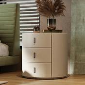Custom Made Round Leather Bedside Table – 3-Drawer Minimalist Cabinet with Retro Style image