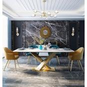 Custom Made Luxury White Marble Dining Table with Gold Stainless Steel Base – Rectangular image