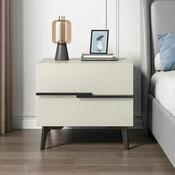 Custom Made Cream Minimalist MDF Bedside Table – Dual-Drawer Nightstand with Horizontal Black Handle image