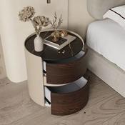 Custom Made Round Solid Wood Bedside Table – Stone Top &amp; Curved Drawer Design image