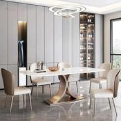 Custom Made Italian-style light luxury rectangular rock plate dining table, designed for both large and small apartments, showcasing a Nordic modern minimalist aesthetic for home dining image