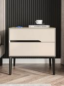 Custom Made Cream Minimalist Nightstand with Sleek Cut-Out Handle – Modern Painted Wood Bedside Table image