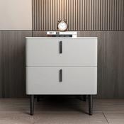 Custom Made Modern Grey Rock Slab Top Bedside Table – Solid Wood Minimalist Storage Cabinet image