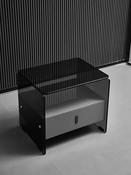 Custom Made Black Tempered Glass Nightstand – Italian Minimalist Side Table with Drawer image