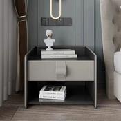 Custom Made Saddle Leather Bedside Table – Modern Luxury Nightstand with Open Shelf